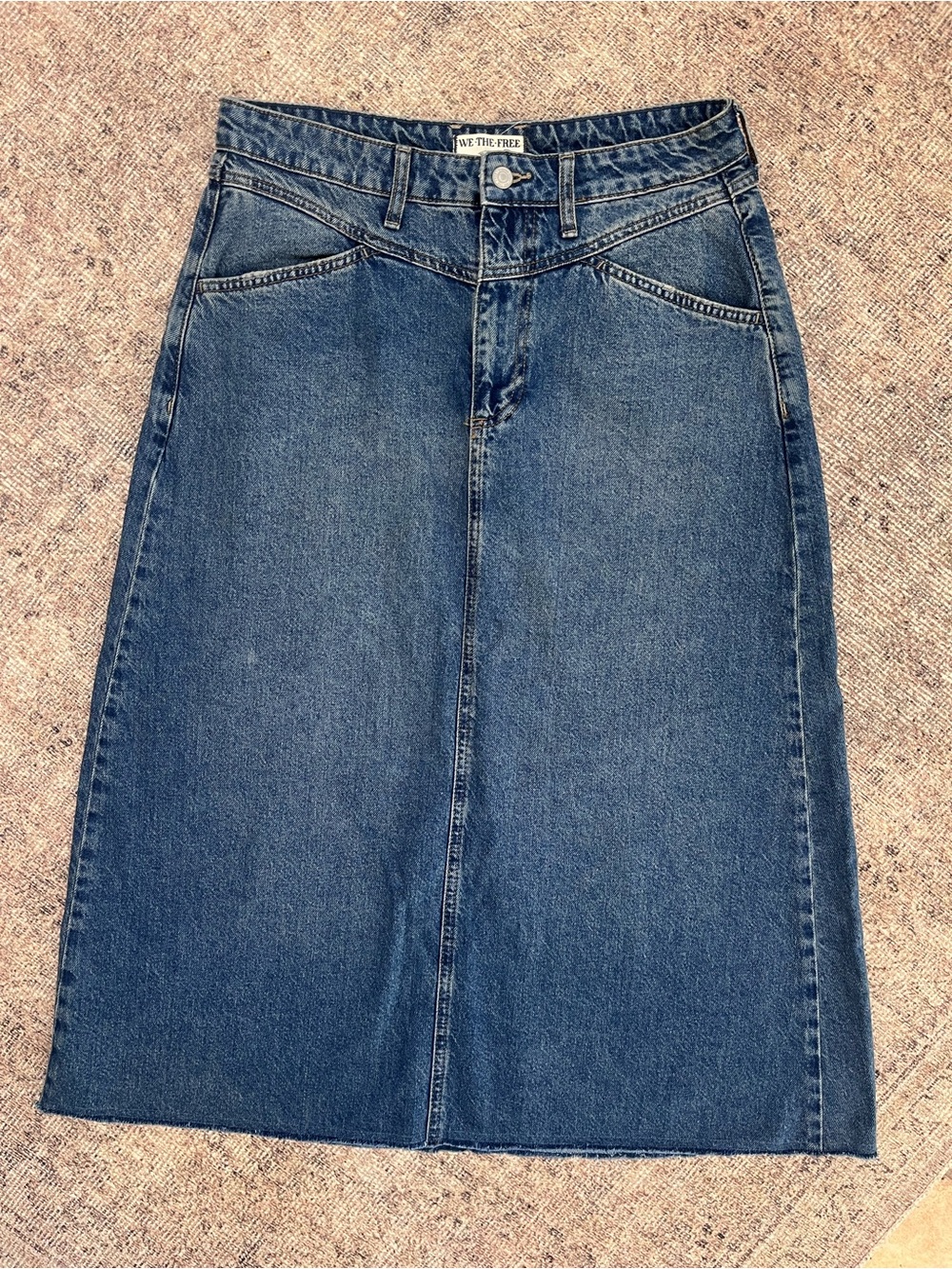 We The Free Blue Denim A Line High-Rise Midi Skirt 10